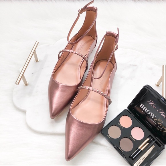 Halston Heritage Metallic Leather Studded Flats - Picture 3 of 8